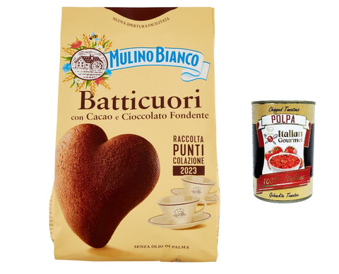 6 x Mulino Bianco Batticuori Cocoa Shortbread Biscuits with Cocoa, 350 g + Italian Gourmet Polpa 400 g