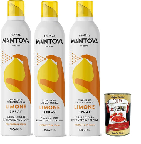 SPRAYLEGGERO Extra Virgin Olive Oil Flavoured with Lemon 3 x 200 ml – Thanks to the Practical Spray Bottle you can save up to 90% of the oil + Italian Gourmet Polpa 400 g