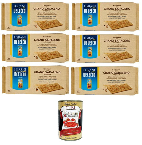 De cecco Crakers with Grano Saraceno Integral Crackers with Whole Grain Buckwheat 6 x 250 g + Italian Gourmet Polpa 400 g