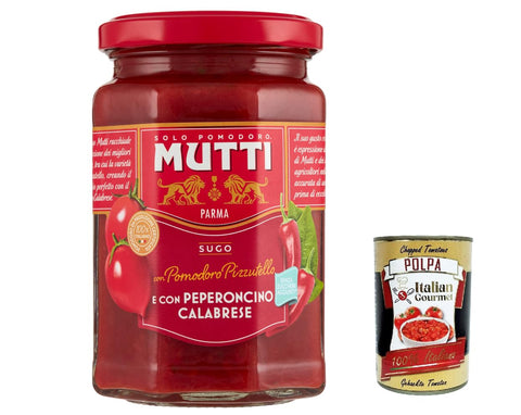 3 x Mutti Sugo con Pomodoro Pizzutello e con Peperoncino Calabrese, Pizzutello Tomato Sauce and Calabrian Chilli Pepper 280 g + Italian Gourmet Polpa 400 g