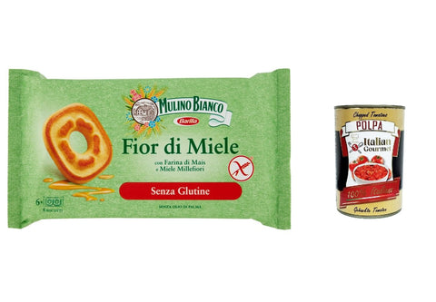 6 x Mulino Bianco Fiori di miele senza glutine shortbread biscuits cookies with millefiori honey, gluten-free, gluten-free, 250 g + Italian gourmet polpa 400 g