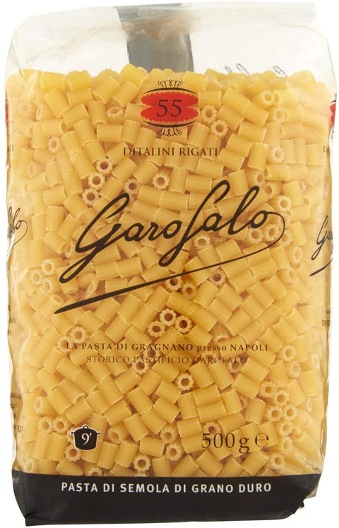 5 x Garofalo Pasta di Gragnano IGP Ditalini Rigati N° 55 Durum Wheat Semolina Pasta 100% Neapolitan Pasta Short Pasta Pack of 500 g