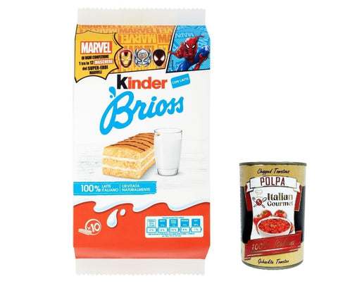 12 x Children's Ferrero Brioss Cake with Milk, Italian Classic Breakfast Brioche Biscuits, 10 x 30 g + Italian Gourmet Polpa 400 g