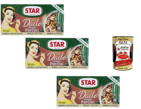 STAR Il mio Dado Funghi Porcini Brewing Cube 3 x 100 g - Mushroom Broth without Gluten, Lactose & Preservatives, for Soups, Sauces, Risotto + Italian Gourmet Polpa