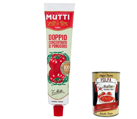 3 x Mutti Doppio Concentrato di Pomodoro, Double Tomato Concentrate, 100% Italian Tomato, 130 g Tube + Italian Gourmet Polpa di Pomodoro 400 g Tin
