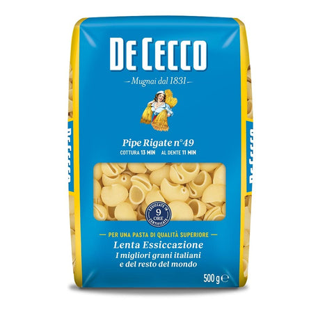De Cecco Pipe Rigate n°49 Durum Wheat Semolina Pasta Italian Noodles 500 g Pack of 5