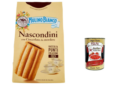12 x Mulino Bianco Nascondini Shortbread Biscuits with Chocolate for Biting Biscuits Cookies, 330 g + Italian Gourmet Polpa 400 g