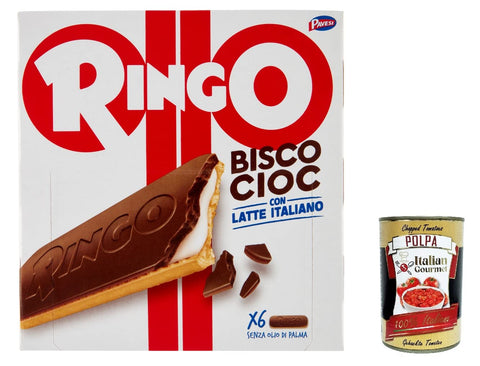 12 x Pavesi Ringo Bisco Cioc Latte, Biscuit Filled with Cream with 100% Italian Milk and Chocolate Coating 162 g + Italian Gourmet Polpa 400 g
