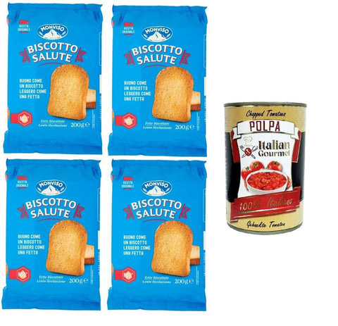 Monviso Biscotto Salute Fat Biscottate Rusks 4 x 200 g + Italian Gourmet Polpa 400 g