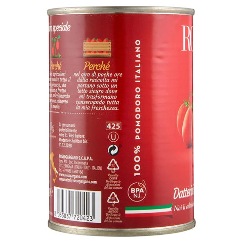 Rosso Gargano pomodori Datterini Pelati di Puglia, 100% Italian Datterini peeled tomatoes in a can, ideal for pizza, pasta, sauces and Mediterranean cuisine, 24 x 400 g