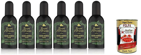 6 x Tesori d'Oriente Cashmere Sandalwood and Vetiver Perfume Aromatic Perfume Eau de Toilette 100 ml Eau de Toilette + Italian Gourmet Polpa 400 g