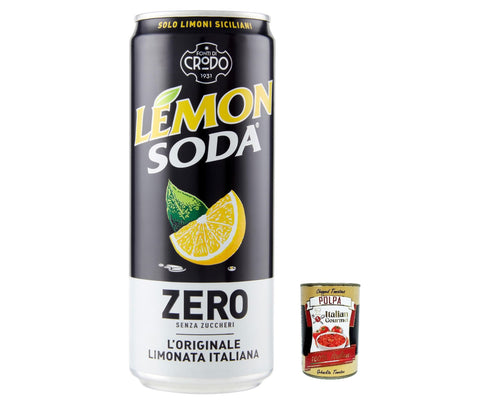 LEMONSODA Zero - Lemon Lemonade without Sugar, Carbonated, Refreshing Lemony - 48 x 330 ml Tin + Italian Gourmet Polpa 400 g