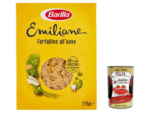5 x Pasta all' Uovo Le Emiliane Farfalline, egg noodles, pasta with egg 275 g + Italian gourmet polpa 400 g