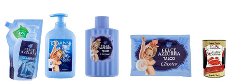 Felce Azzurra Liquid Soap 300 ml + Ecoricarica 500 ml - Talco Classico Body Powder Talc Powder Talc 200 g Tin + Bag 100 g Italian Gourmet Polpa 400 g