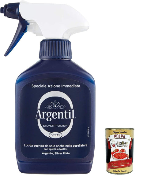 Argentil, Specific Cleaner for Silver, Spray, Fast Polishing and Antioxidant Effect, with Self-Active Ingredients, 150 ml + Italian Gourmet Polpa 400 g