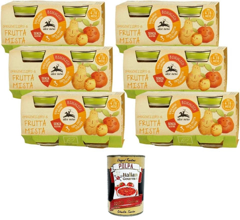 6 x Alce Nero - Omogeneizzato di Frutta mista Mixed Fruit Puree - 2 x 80 g + Italian Gourmet Polpa 400 g
