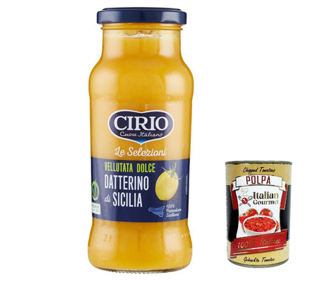 6x Cirio Le Selezioni Vellutata Dolce Datterino Giallo Di Sicilia, Datterini Yellow Tomatoes 350 g + Italian Gourmet Polpa 400 g