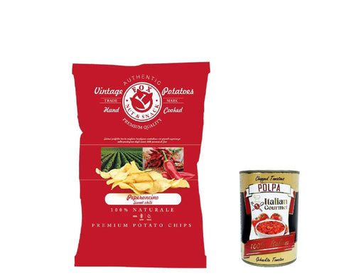 5 x Fox Natural Quality Vintage Potatoes with Chili, Premium Italian Handmade Potato Crisps Chips 120 g + Italian Gourmet Polpa 400 g