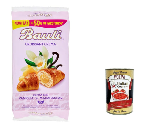 Bauli Cornetti Croissant Brioche Biscuits Cake with Cream Custard with Madagascar Vanilla 6 x 50 g (300 g) Italy + Italian Gourmet Polpa 400 g Pack of 12