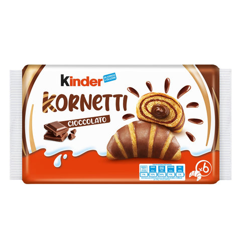Testpaket Kinder Kornetti 3x Cioccolato 3x Crema al Latte Croissants filled with chocolate and milk cream, 6 packs of 270 g each