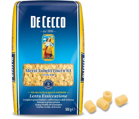 10x Pasta De Cecco 100% Italian Mezzi Tubetti Lisci n° 63 Short Pasta 500g