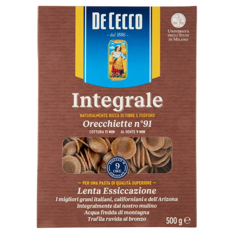 10x Pasta De Cecco Orecchiette integrali n. 91 Full Grain Italian Pasta 500 g + Italian Gourmet Polpa 400 g