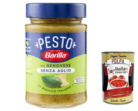 12 x Pesto alla Genovese Senza Aglio 190 g Gluten-Free Pasta Noodle Sauce - Our Classic with 100% Italian Basil without Garlic + Italian Gourmet Polpa 400 g