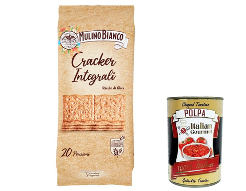 3 x Mulino Bianco Crackers Integrali 100% Whole Grain Salt Biscuits 500 g Salted, Rich in Fibre + Italian Gourmet Polpa 400 g