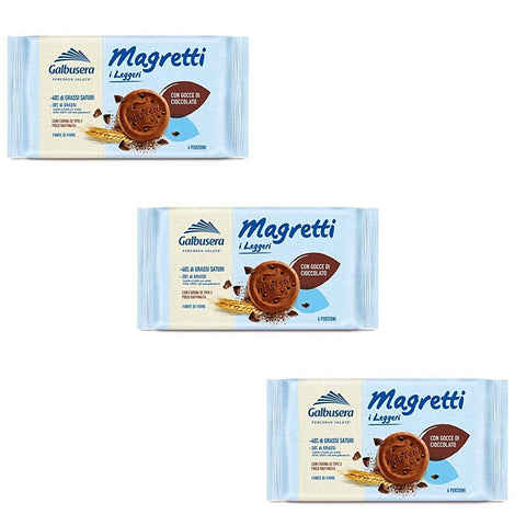 3 x Galbusera Magretti Con Gocce di cioccolato Butter Biscuit with Chocolate 160 g