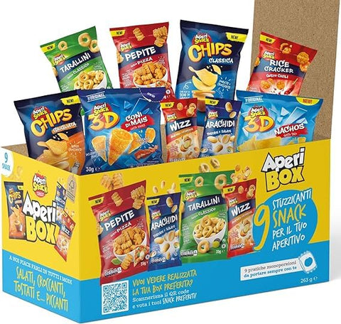 6 x APERIBOX 9 - 263 g Box Chips and Savoury Snacks 9 Pieces Gift Idea 2023 + Italian Gourmet Polpa 400 g