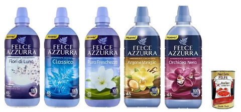 Felce Azzurra Test Pack - Ammorbidente Concentrato - Concentrated Fabric Softener Distinctive Fragrance - 45 Washes - 5 x 900 ml + Italian Gourmet Polpa 400g