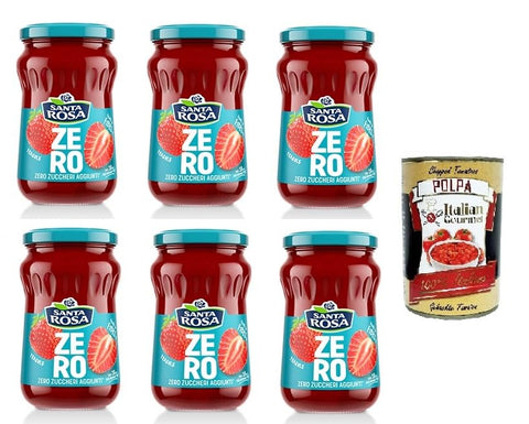 Santa Rosa ZERO, Confettura di Fragole Zero Zuccheri aggiunti Strawberry Jam without Added Sugar 6 x 300 g + Italian Gourmet Polpa 400 g