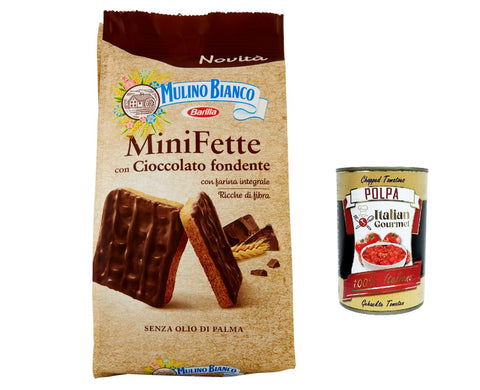3 x Mulino Bianco Mini Fats Integrali with Dark Chocolate, Rich in Fibre, Whole Grain Rusks without Palm Oil, 110 g + Italian Gourmet Polpa 400 g