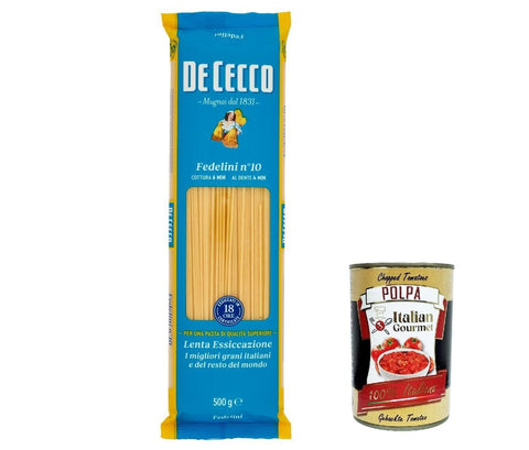 10 x De Cecco Pasta 100% Italian Fedelini n° 10 Noodles 500 g + Italian Gourmet Polpa 400 g