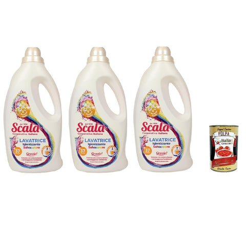 Scala Detergente Lavatrice Salvacolore Liquid Detergent for Coloured Laundry 3 x 1.5 L + Italian Gourmet Polpa 400 g