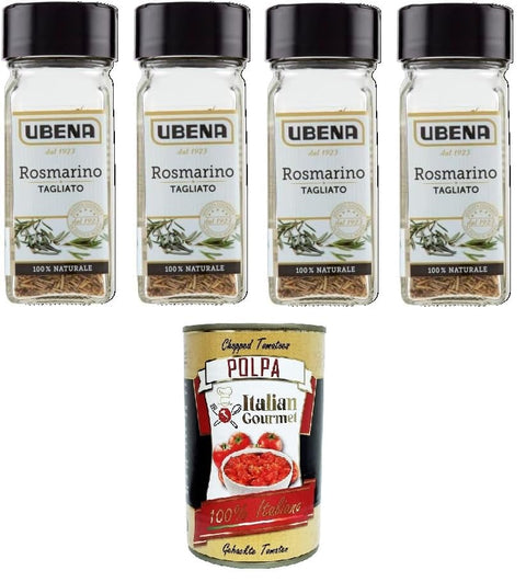 Ubena, Rosemary Tagliato, Chopped Rosemary, Intense and Spicy Aroma, Ideal for Seasoning Meat, Marinades and Sauces, 18 g Glass Format + Italian Gourmet Polpa 400 g