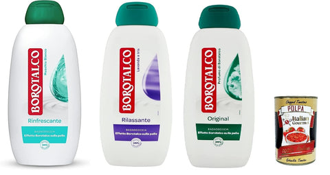 Test Pack Borotalco Perfume by Borotalco Original Rinfrescte and Rilassante Body and Shower Gel Shower Gel 3 x 450 ml + Italian Gourmet Polpa 400 g