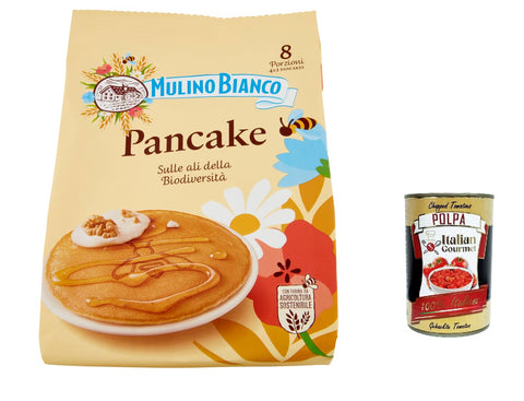 6 x Mulino Bianco Pancake Snack 100% Fresh Italian Milk and Sustainable Flour 4 Pieces 280 g + Italian Gourmet Polpa 400 g