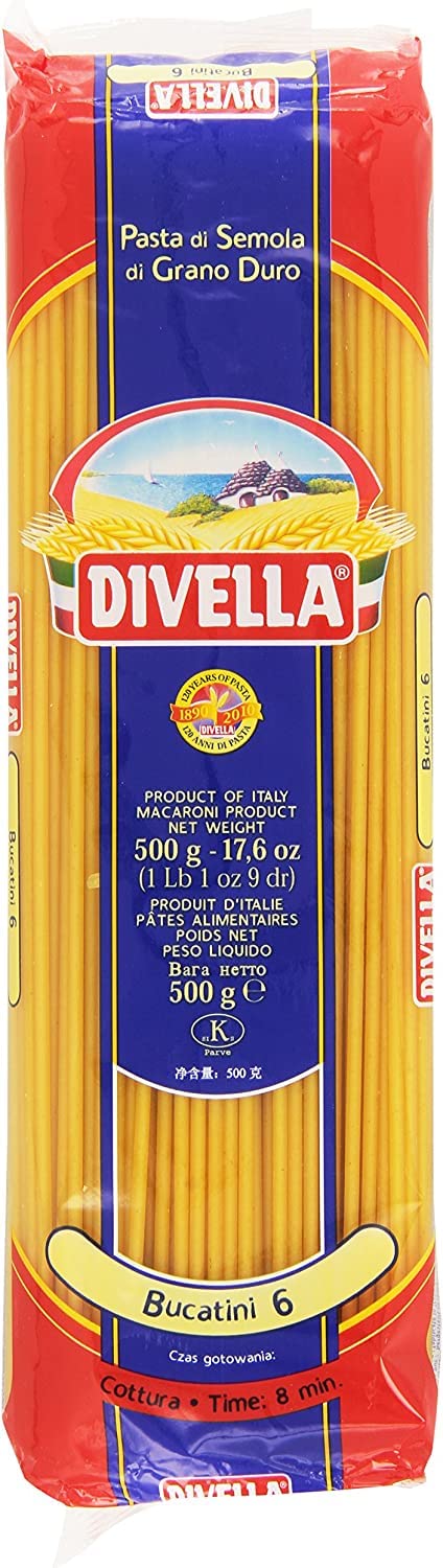 Divella Bucatini n°6 Durum Wheat Semolina Pasta Italian Noodles 500 g Pack + Italian Gourmet Polpa di Pomodoro 400 g Tub Pack of 10