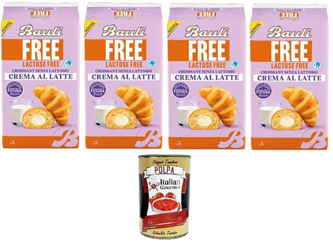 Bauli Croissant Lactose Free with Milk Cream Filling - 4 x 225g - Soft Breakfast Pastry - Italian Pastry - Lactose Free + Italian Gourmet Polpa 400g