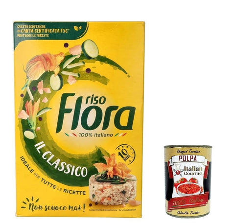12 x Flora Riso Classico, 100% Italian Rice, Italian Rice, 1000 g + Italian Gourmet Polpa 400 g