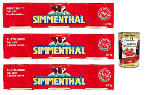SIMMENTHAL Carne in Scatola, Beef in Aspic 3x (3x 70g) 100% Italian Meat Aspic Meat + Italian Gourmet Polpa 400g