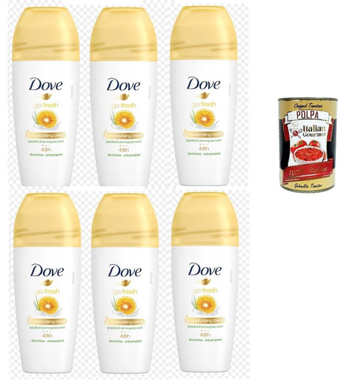 Dove Go Fresh Grapefruit and Lemongrass Deodorant Roll-On, 48h Protection Deodorant 6 x 50 ml + Italian Gourmet Polpa 400 g