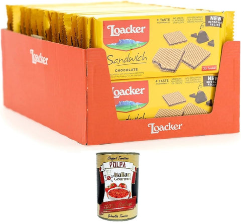 Loacker Chocolate Sandwich, Scented Wafers with Chocolate Cream 28 x 75 g + Italian Gourmet Polpa di Pomodoro 400 g
