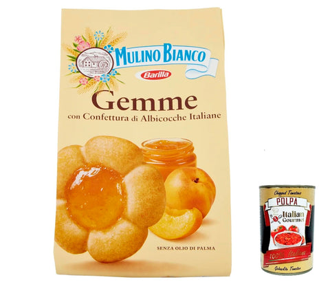 6 x Mulino Bianco Gemme Albicocca, Apricot Biscuits Biscuits Cookies Cake with Apricot Jam 200 g + Italian Gourmet Polpa 400 g