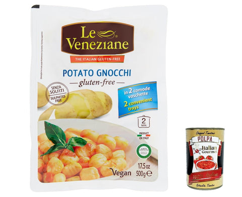 12 x Le Veneziane Gnocchi di patate UHT senza glutine, gluten-free potato gnocchi, gluten-free 500 g + Italian gourmet polpa 400 g