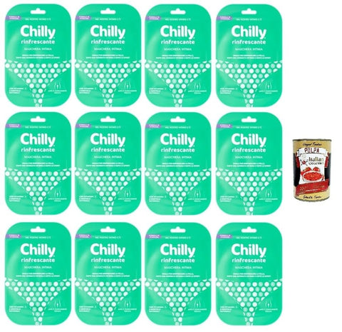 Chilly Rinfrescante Intimate Mask - Cooling Care for the Intimate Zone, Dermatologically & Gynecologically Tested, with Vitamin E, Instant Freshness, Pack of 12 + Italian Gourmet Polpa