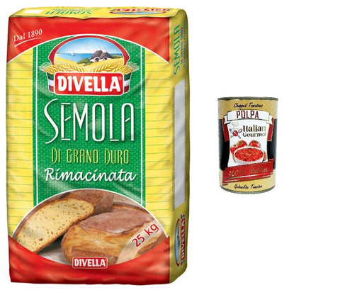 Divella Semola Rimacinata 25 kg + Italian Gourmet Polpa 400 g