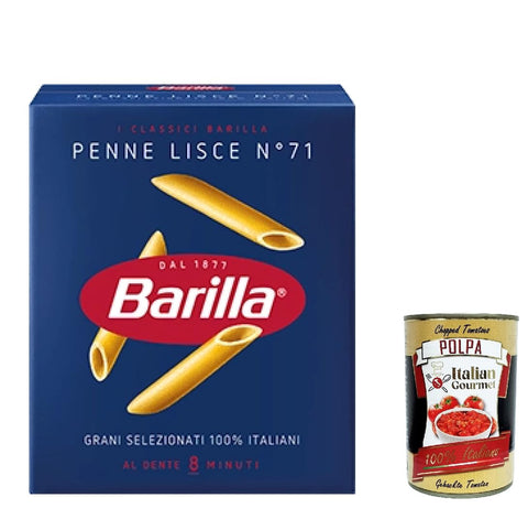 Penne lisce No. 71 Pasta, 100% Italian Pasta, 500 g Pack + Italian Gourmet Polpa 400 g, Pack of 10