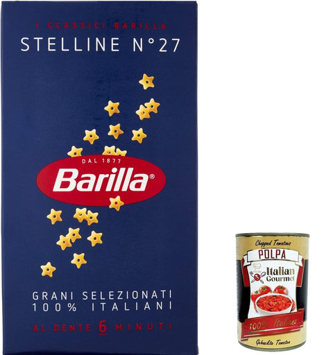 5 x Barilla Stelline n° 27, Pasta 100% Italian Pasta Made from Durum Wheat Semolina 500 g Pack + Italian Gourmet Polpa di Pomodoro 400 g Tin